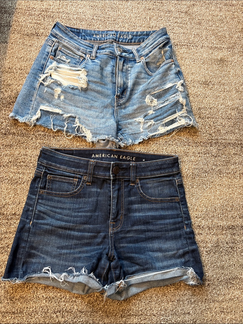 American Eagle Outfitters 2 pairs  Distressed & Dark Blue Denim Shorts Duo